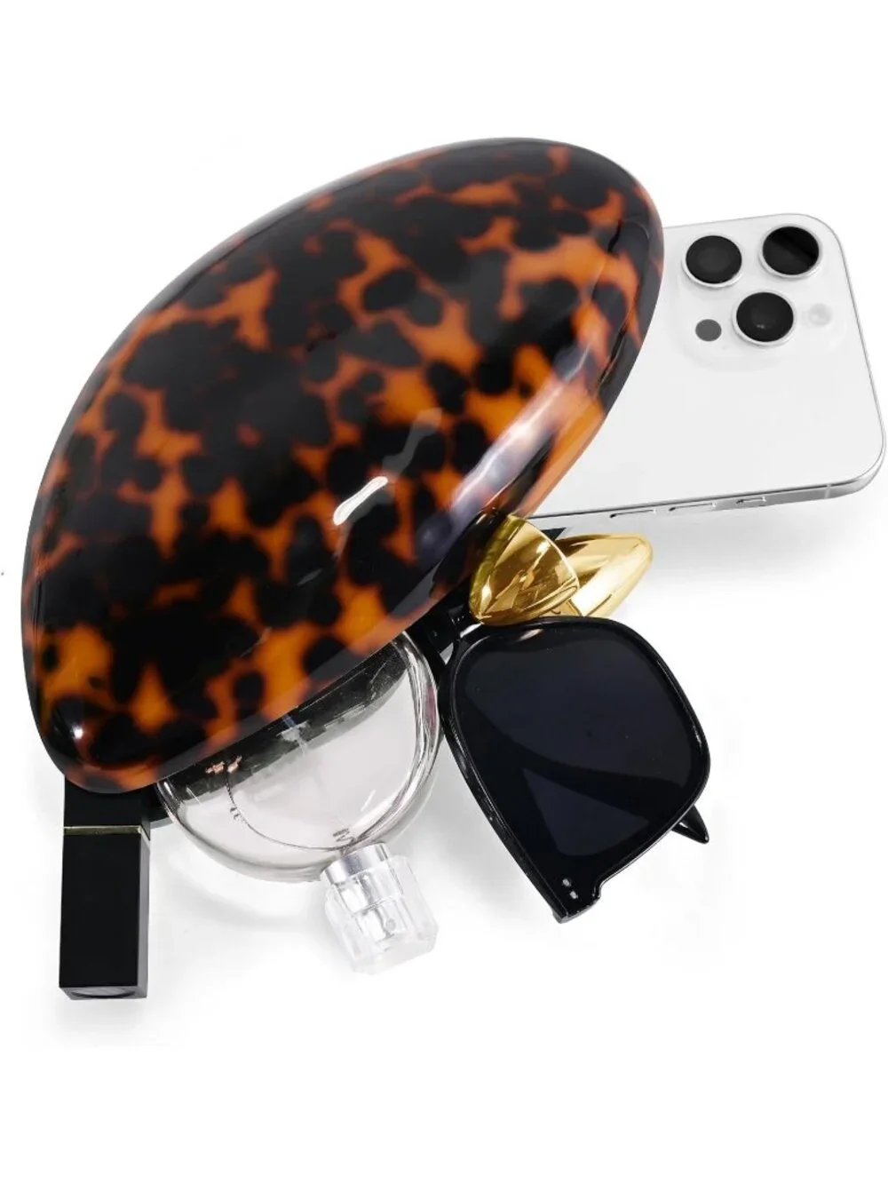 Women's Marble Amber Tortoise Shell Acrylic Clutch Purse Gold Evening Handbag